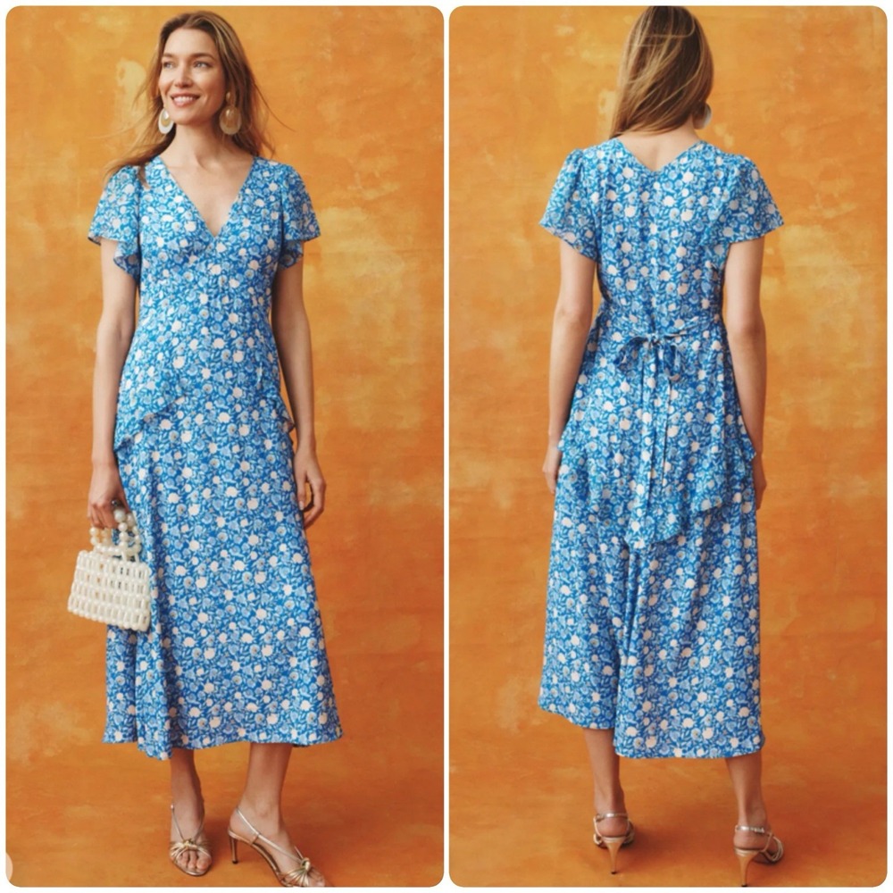 RIXO x RTR Evie Blue Floral Midi Dress